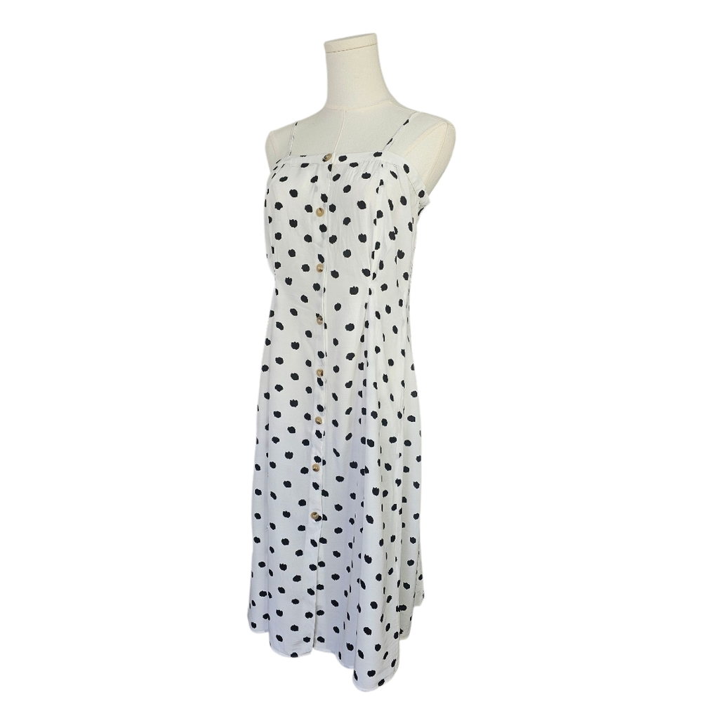 & Other Stories White Midi Dress with Black Polka Dots